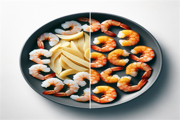 Shrimp and pasta on a divided plate.