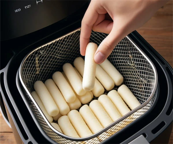 Place the frozen mozzarella sticks in the air fryer basket