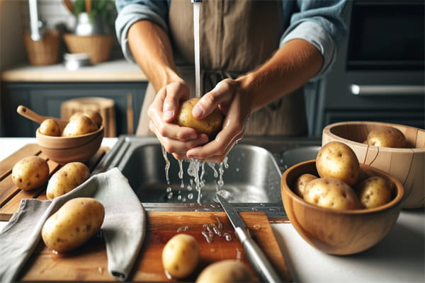 wash potatoes