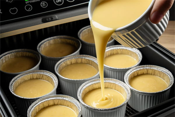 Fill the ramekins ¾ full with the custard mixture.