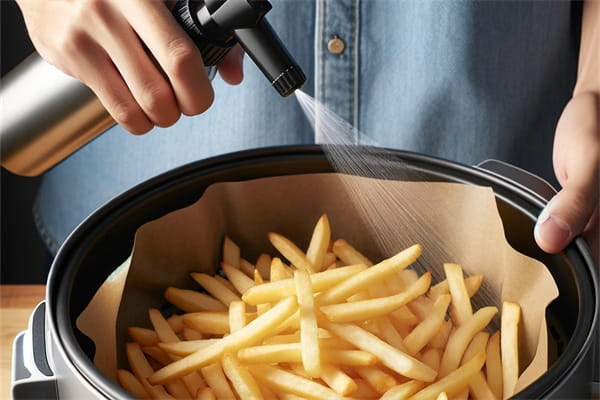 Spray oil on air fryer fries